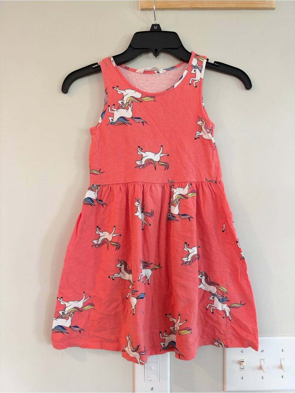 H&M Coral Unicorn Print Sleeveless Dress
